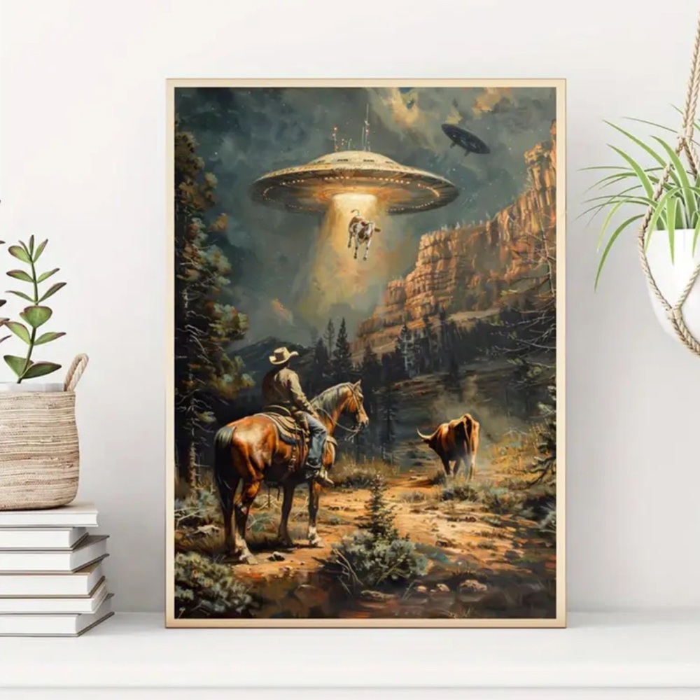 Cowboy Western Abduction Canvas Print Wall Art